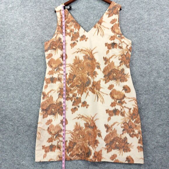 Talbots Dress Womens 20 Brown Beige Floral V Neck Sleeveless Linen Silk Pockets - Picture 7 of 13